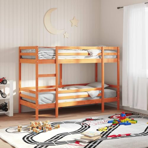 XGWKCNV Beds & Accessories Etagenbett Wachs braun 90x200 cm Massivholz Kiefer Betten & Bettrahmen