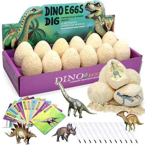 Dinosaurier Eier Ausgrabung Dig Kit-Dino Eier mit 12 Dinosaurier innen, Dinosaurier Spielzeug für Kinder 5-7, Geburtstag, Ostern Jungen für Mädchen Alter 3-10.