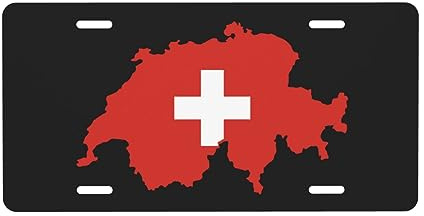 Nummernschild mit Geländekarte der Schweiz für die Vorderseite des Autos. Nummernschilder, 6 x 12 Zoll, Metall-Autoschilder, Etikett, Vanity-Neuheit, Auto-Dekor-Etikett