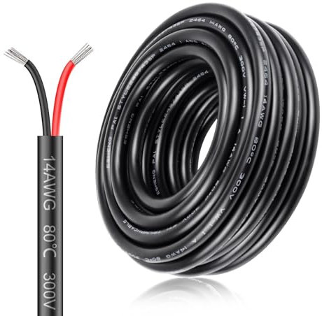 14AWG 2x2,0mm² 10Meter Elektrokabel 2-adrig Kabel, 5V/12V/24V Erdkabel verzinnte Kupferkabel, 300V flexibel und weich Stromkabel hohe Temperaturbeständigkeit Verlängerungskabel 10m