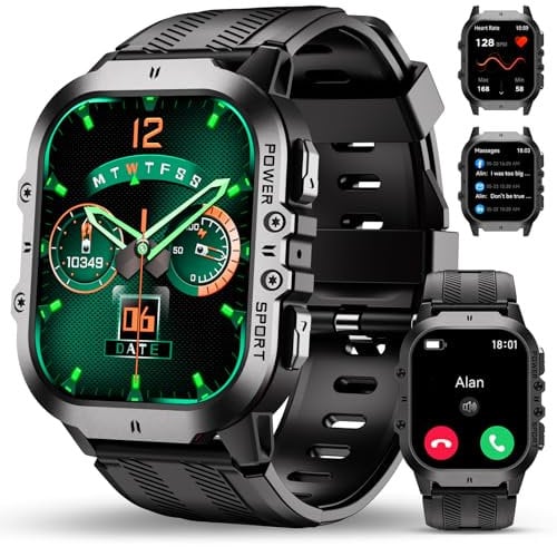 OUKITEL Orologio Smartwatch Uomo BT20 con Funzione Telefono, 5ATM Impermeabile Smartwatch Militare Rugged, 1.96 AMOLED, 120+ Modalità Sport con Cardiofrequenzimetro, Contapassi, per iOS/Android