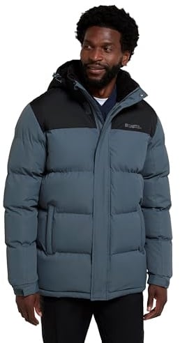 Mountain Warehouse Snow Borg Lined Mens Padded Jacket - Thermal tested -40°C & Water-resistant Coat in Rip Stop Fabric - Spring Summer, Outdoors, Travelling Grey M