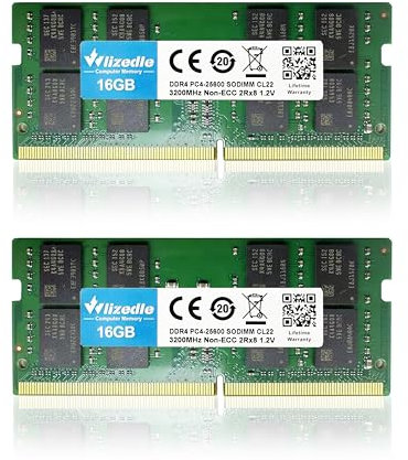 DDR4 3200MHz Laptop Mémoire RAM 32Go Kit (2x16Go) CL22 So-DIMM Wlizedle Module de Mémoire PC4-25600 260-Pin 1.2V Non-ECC 2Rx8 Upgrade Notebook Memory pour Ordinateur Portable, Vert