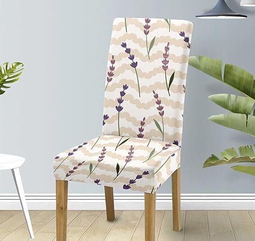 Stuhlhussen Lila Elegante Blume Stuhlbezug Stretch Removable Stuhlhussen 6er Set Universal Stuhlhussen Schwingstühle Chair Covers für Hotel Hochzeit Bankett Küche Restaurant Party