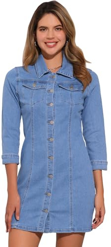 Allegra K Damen Jeans-Minikleid mit Knopfleiste, 3/4-Ärmeln, Sommer 2025