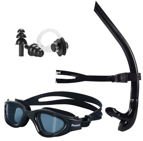 Focevi Frontale Boccaglio da per Il Nuoto, Attrezzatura per Nuotatori Adulto l'allenamento con Lo Snorkeling in Piscina, Snorkel con Montaggio Centrale, Valvola di Spurgo