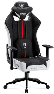 Diablo Chairs X-Player 2.0 Sillas Gaming Silla giratoria ergonómica con Ajuste de Altura reposacabezas de Espuma viscoelástica Almohada Lumbar Sistema Tilttech 58x35,5x117 cm tamaño S Blanco y Negro
