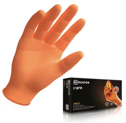 Guanti in Nitrile Go-Grip Arancioni finitura diamantata 50 Pz. Ultra Resistenti | Taglia S