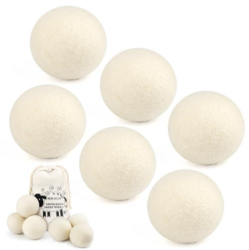 MXTIMWAN 6 Pz Palline Per Asciugatrice di Lana, Palline Asciugatrice Antipiega per Lavasciuga, Palline di Ammorbidente in Tessuto Naturale, Riduce Tempo di Asciugatura e Statico, Riutilizzabile, Ø7 cm