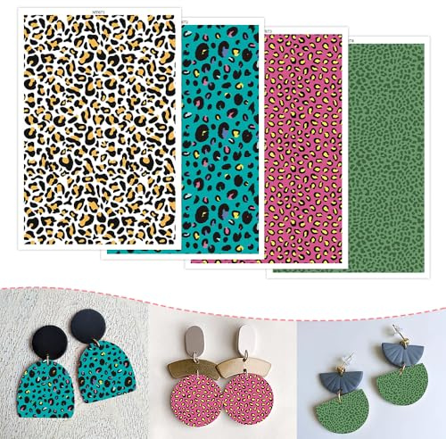 Lot de 20 feuilles de papier de transfert en argile polymère léopard pour boucles d'oreilles et bijoux, 4 motifs léopard, fond léopard, papier de transfert soluble dans l'eau pour la fabrication de