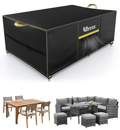 Zenmos Garden Furniture Covers Outdoor Waterproof with Air Vent, 420D Heavy Duty Oxford Fabric, for Patio Table, Chair, Rattan Sofa, Garden, Rectangular 200 * 160 * 74