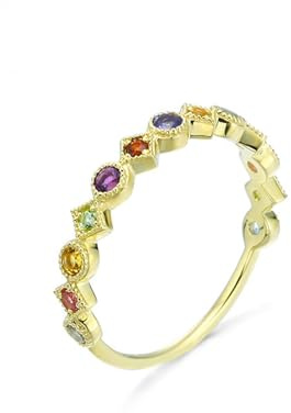 Wycian Wedding Ring Gold 18K, Gold Ring Topas Bunt Runde Form Größe 45 (14.3) für Damen Verlobung