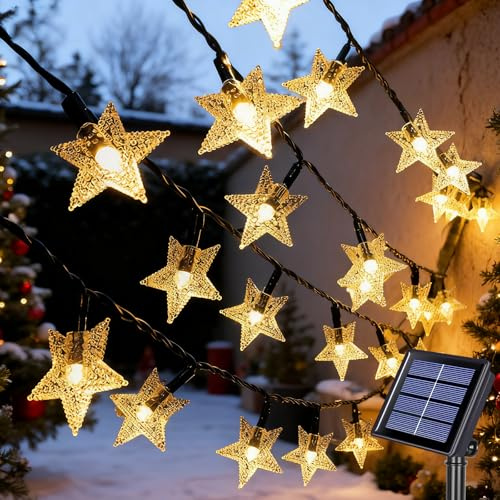 Qoosea Solare Sternen Lichterkette 7M, 50 LED Solarbetriebene Wasserdichte Fairy Lights, 8 Modi mit Auto Ein/Aus Timer für Garten Zaun Weihnachten Hochzeit Party Deko