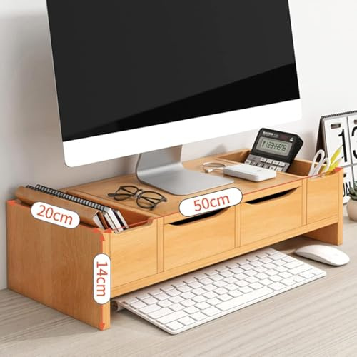 Woode Monitorständer Sparen Sie Platz Schreibtisch-Organizer Mit Schublade 2 Ebenen Monitor Riser Desktop-ständer Für Computer-flachbildfernseher, Brown, Cabinet Door