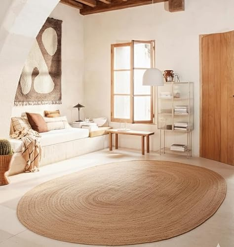 Craft Trade Handgewebt Natur Boho Jute Teppich Reversibel Geflochten Waschbarer Oval Juteteppich für Küche Wohnzimmer und Schlafzimmer- 150x240 cm