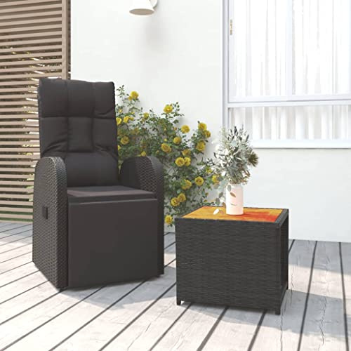 Teenpull 2-TLG. Garten-Lounge-Set Schwarz, Poly Rattan Massivholz Akazie, Verstellbarer Sessel, Tisch, Bequeme Kissen, für Terrasse Balkon, modernes Outdoor Möbel Set