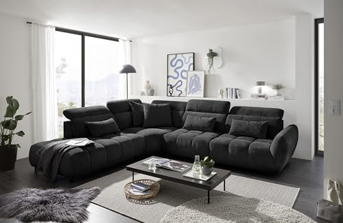 Stella Trading Franklin Ecksofa in Black - Moderne Eckcouch in L-Form mit verstellbaren Kopfteilen - 339 x 98 x 285 cm (B/H/T)