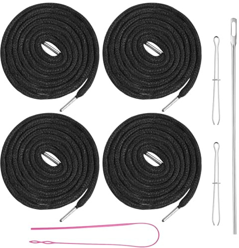 LIQWEI 4 Stück Kordel für Jogginghose, 124cm Schwarz Kordel für Hoodie, Baumwolle Kordelzug mit Durchziehnadel BaumwolleKordel für Hosenbund Sweatshirts Kordelzug für Jogginghosen und Hoodies