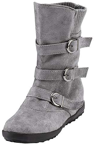 cfpqv Stivaletti da donna piatti, a metà alti, stile retrò, comodi, a tubo medio, per attività all'aria aperta, per il tempo libero, da donna, caldi, da cowboy, invernali, tinta unita, grigio., 39 EU