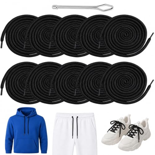 Kordel für Jogginghose Hoodie 160 cm Schwarz, 10 Stück mit Einfädelhilfe | 10 schwarze Kordeln à 160 cm mit 2 Einfädelhilfen, passend für Jogginghosen, Hoodies, Shorts und Jacken.