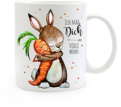 ilka parey wandtattoo-welt® Tasse Becher Kaffeetasse Kaffeebecher Hase mit Karotte und Spruch ich mag dich volle Möhre ts362