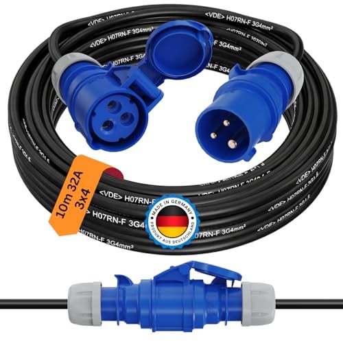 CEE Verlängerungskabel 10m 32A H07RN-F 3x4mm² CEE Stecker & Kupplung 230V Kabel Outdoor Verlängerungskabel für Landstromanschluss Wohnmobil Caravan Camping Stromkabel & Werkstatt Industrie