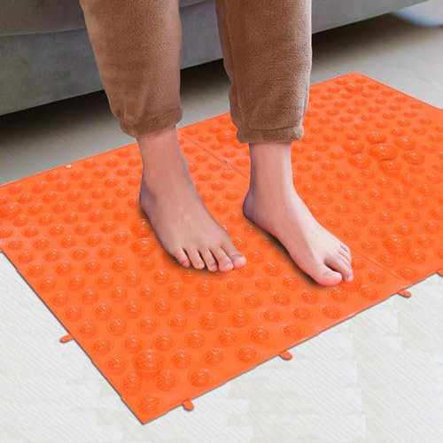 yobeyi Akupressur Fußmatte Spiel Fußreflexzonen Walking Fuß Teller Massage Pad Schmerzlinderung simulieren Durchblutung 2 Pcs, Orange/Rot