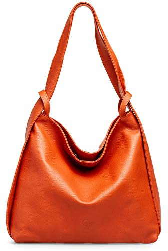Caspar 2in1 Große Leder Rucksack Schultertasche XL Elegante Damen Handtasche - PREMIUM LINE - Modell No.786 - Made in Italy, Farbe:rost (orange), Accessoires:One Size