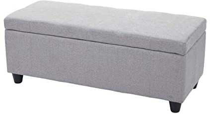 Mendler Aufbewahrungs-Truhe Kriens, Sitzbank Bank, Stoff/Textil, 45x114x45cm FSC®-Zertifiziert - hellgrau