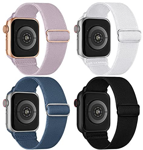CCnutri 4 Pack Stretchy Nylon Strap Compatible with Apple Watch Straps 38mm 40mm 41mm 42mm(series 10), Adjustable Sport Elastic Bands for iWatch Series 10/9/8/7/6/5/4/3/2/1/Ultra/Ultra 2/SE