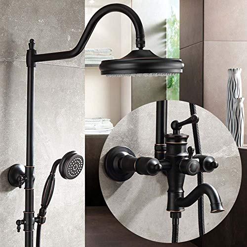 Schwarze Retro-Dusche, wandmontiertes Duscharmatur-Set, luxuriöse und Elegante Kupfer-Warm- und Kaltmischer-Wasserhahn-Dusche, mit Handbrause, Duschmischer