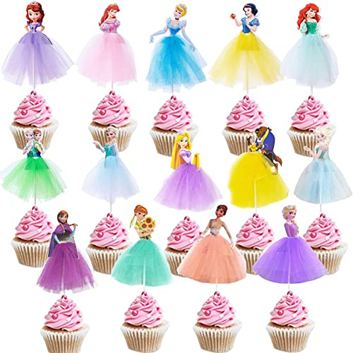 14pcs Princesses Cake Topper Mix Birthday Party Food Cupcakes Cute Cartoon Character Picks Decorations Toppers Party Supplies for Girls Fans Kids Birthday Party