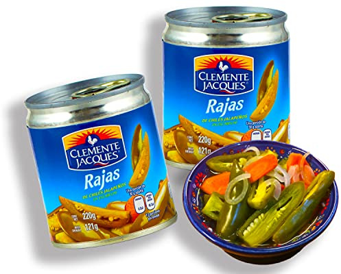 Jalapenos eingelegt Chilli Schoten Streifen - (Pack von 2) je 220gr scharfe Jalapeno Streifem aus Mexiko von Clemente Jacques