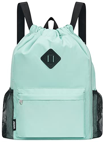 WANDF Drawstring Backpack Sports Gym Bag with Shoes Compartment, Water-Resistant String Backpack Cinch for Women Men (Mint Green,Large)