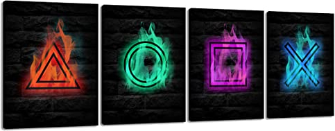 PIY PAINTING Quadro su Tela, Quadro Decorazione Console di Gioco Gamer, Stampe da Parete, Stampe e Quadri su Tela Geometriche con Fiamme con Telaio per Casa, Camera da Decorazione, 30x40cm, 4 Pezzi