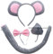 MIVAIUN 4 Pieces Mouse Costume Set,Cute Mouse Dress Up Set,Mouse Headband Bow Tie Nose and Tail, Animal Costume Accessories for Kids' Cosplay Set Birthday Party Children's Day Costume Party(Grey)