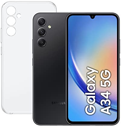 SAMSUNG Galaxy A34 5G (256GB, 8 GB de RAM) + Funda - Smartphone Android Color Negro, Pantalla Super AMOLED de 6,6 Pulgadas, Batería de 5000 mAh. Exclusivo Amazon (Versión española)
