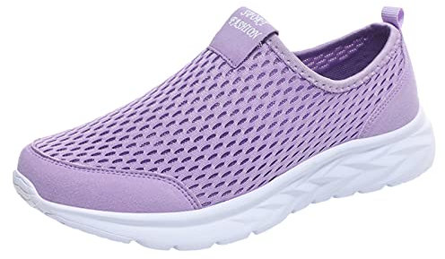 Senza lacci, slip on Sneaker da donna, scarpe da corsa, leggere, da corsa, da trekking, vestibilità comoda, traspirante, scarpe da ginnastica basse da donna, Lilla, 38 EU