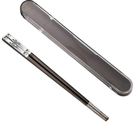 Metal Chopsticks Reusable,Stainless Steel,Titanium Plated,Black Phoenix 1PC | Portable Chop Stick with Case,Good for Beginners,Non-slip,Lightweight,Good for travel,snack,Chinese, Korean,Japanese Cuisines