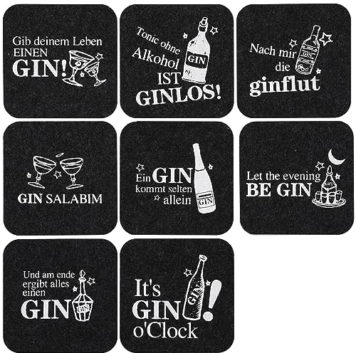 XIAONIU Untersetzer Gin 8 Stück Mit Sprüchen, Glasuntersetzer Filz für Ginfans Ginliebhaber und Gintrinker (deutsche Sprüche)