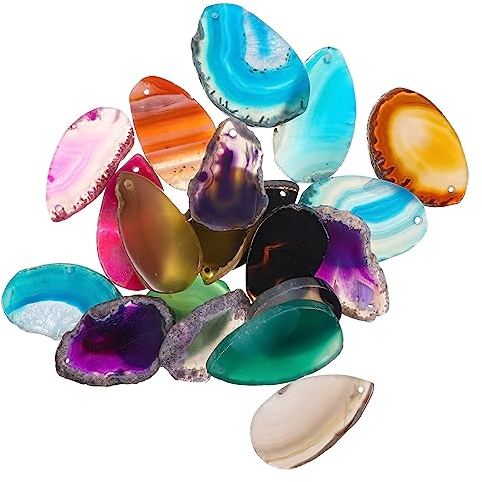 EXCEART 20 StüCk Bunte Achat Scheiben Mit LöChern DIY Schmuck AnhäNger FüR Pullover Ketten Dekoration Und Handwerk