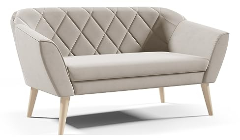 Sofa 2 Sitzer Grau Beige Rosa Samt Velour ohne Schlaffunktion Skandinavisch Holzbeine Wellenfedern (Rosa - Riviera 62)