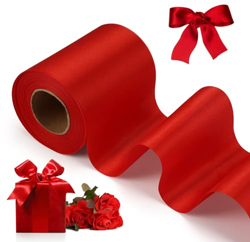 22m Rot Satinband, Geschenkband Rot Breit 10cm, Schleifenband Geschenkbänder, Satinband zum Basteln Geschenk Verpackung, Dekoband für Hochzeit, Taufe und Geburtstag, Weihnachten, Party (1 Rolle)