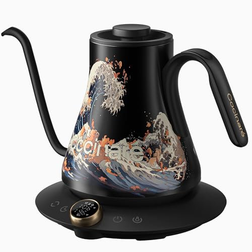 Cocinare - Electric gooseneck kettle with temperature control, pour over coffee and tea, 1200W for 180 seconds fast boiling time, 600g ultra light, 30oz/0.9L (wave)