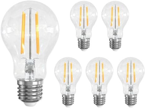 LUTW E27 LED Vintage 6W, Ersetzt für 60W, A60 Edison Vintage Glühbirne E27 2700K Warmweiß, 690LM Klar Filament LED Leuchtmittel, Nicht Dimmbar, für Haus Esszimmer Küche Hotel, 6 Stück