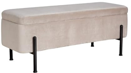 Home Source Velvet Fabric Storage Ottoman Blanket Box, Black Metal Legs, Light Grey