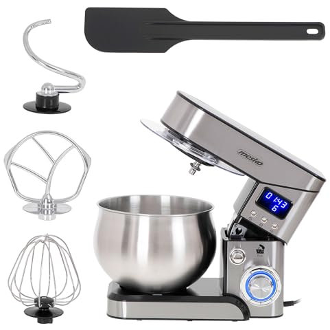Mesko MS4228 Batidora Amasadora 5 Litros, Repostería Profesional Robot Cocina Orbital, 6 Velocidades + Función Pulso, Acero Inoxidable, Temporizador, 2000W