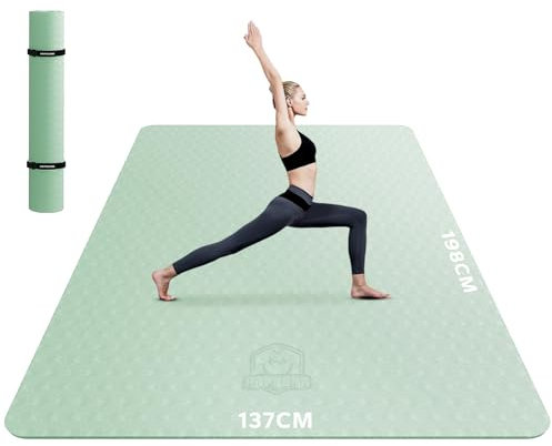 HAPBEAR Yogamatte XXL- Extra Groß Breit Yoga Matte, Sportmatte Fitnessmatte Rutschfest 198cm x137cm x6mm Dicke,Ultra Haltbar, Gymnastikmatte für Pilates, Gym, Zuhause, Workout