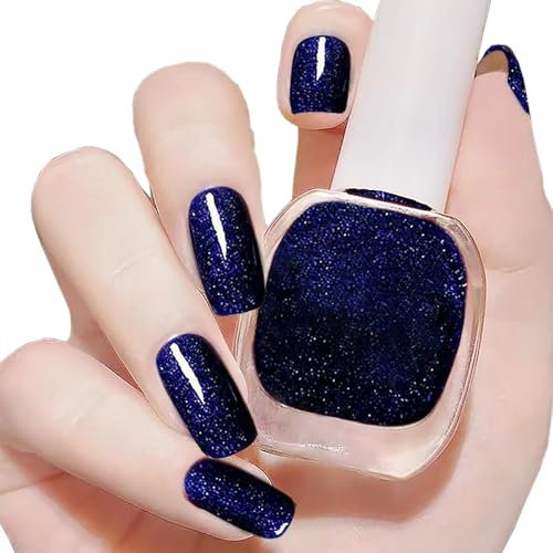 Diamond Glitter Quick Dry Nail Polish - Dark Blue, Chip Resistant, Long-Lasting, No UV Lamp Curing - Perfect for At Home & Salon Manicures
