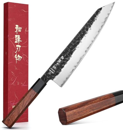HEZHEN Coltello da Kiritsuke, Coltello da Cucina Stile Giapponese in Acciaio composito Coltello da Bunka,Manico Ottagonale in Redwood
